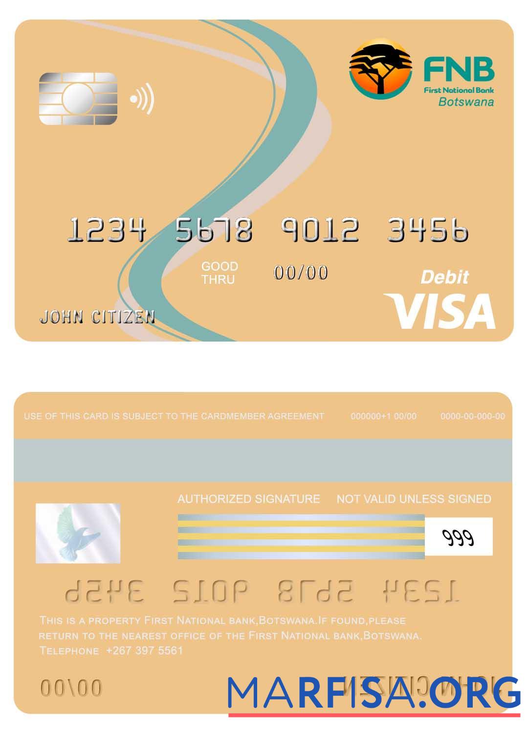 Downloadable Botswana First National bank visa card real example